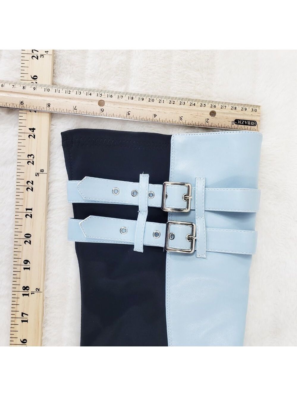 Techno Baby Blue Lycra Stretch Lug Sole Thigh High Combat Rider Brand New - Picture 12 of 16